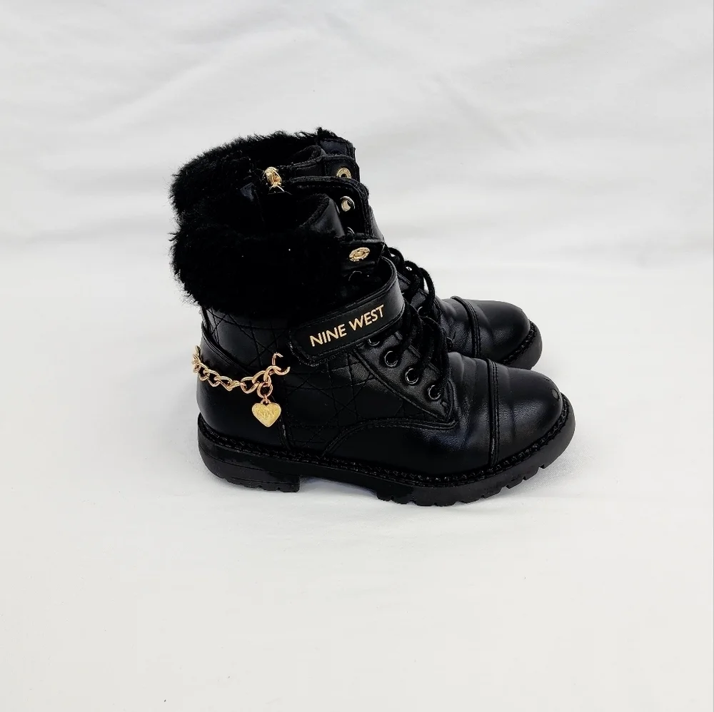Nine West  Black Faux Fur Upper Chain Detail Boots